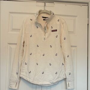 Vineyard Vines White Anchor Print Quarter-Zip Hoodie